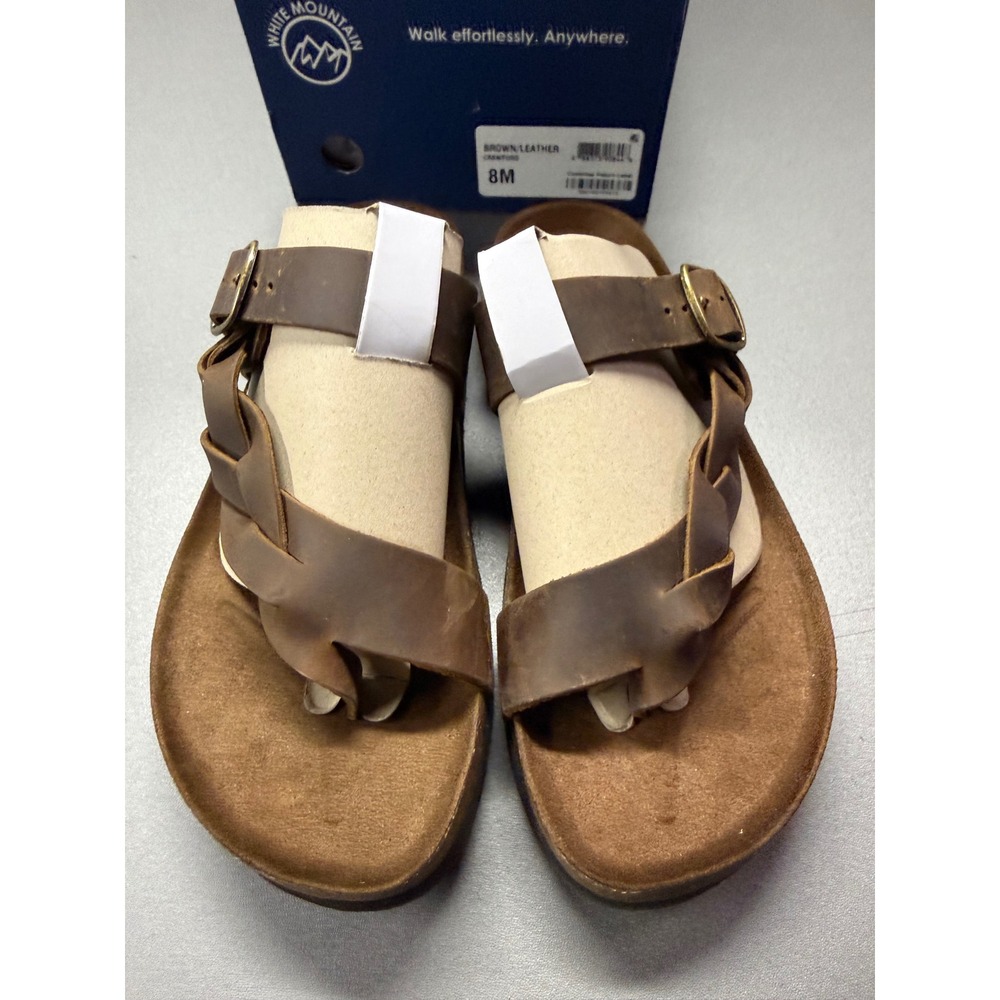 White Mountain Crawford Brown Leather Braided Toe Loop Footbed Sandals 8M NEW